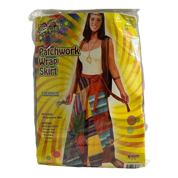 Halloween Costume Hippie Patchwork Wrap Skirt Only Maxi Adults One Size Dress Up - Picture 1 of 3